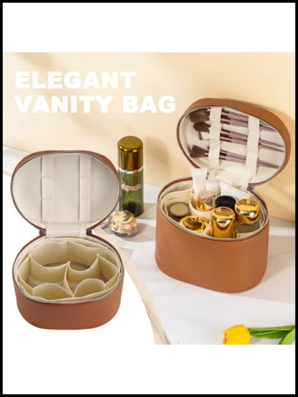 PU Leather Makeup Bag with Removable Divider Travel Toiletry Organizer